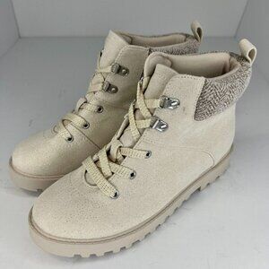 Sonoma Girls Kohls Muscovy Cream Faux Suede Lace Up Combat Size 5M Ankle Boots